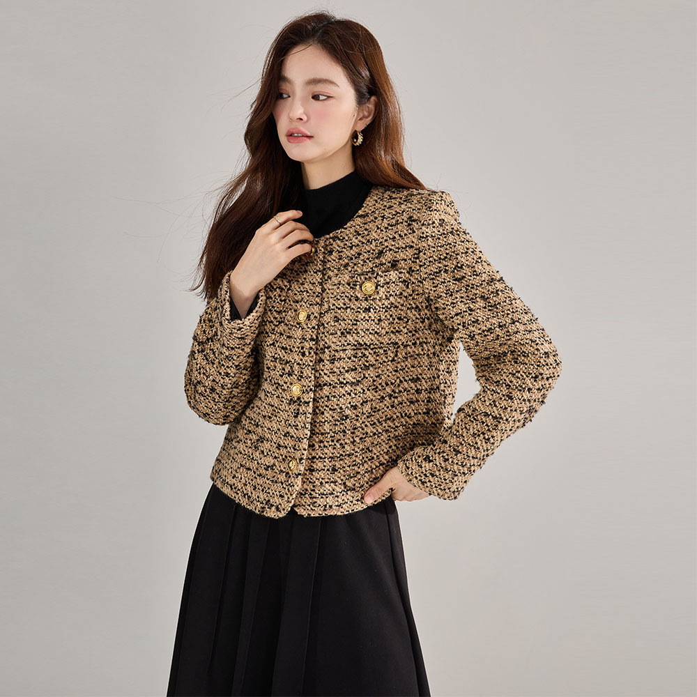 New Style Wool Blend Tweed Casual Versatile Top Retro Short Chanel-Style Jacket for Women 18239