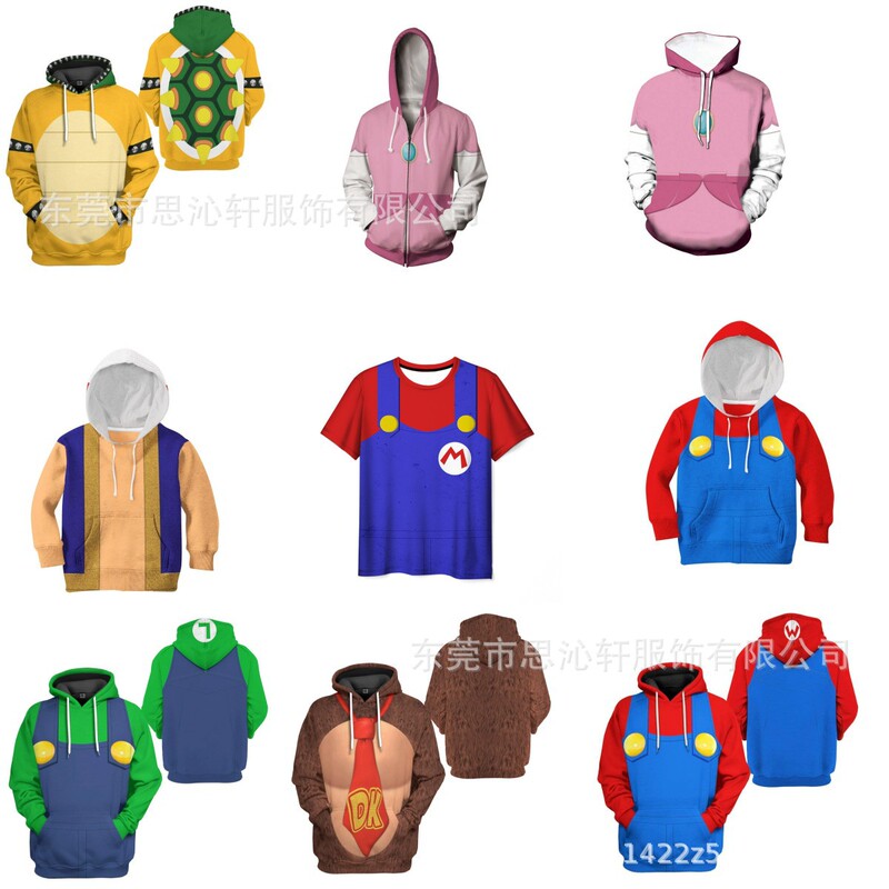 Super Mario Bros Mario Sweater cosplay 3D Digital Print Fashion Short Sleeve Hooded Children's Wear Super Mario Bros Mario Sweater cosplay 3D Digital Print Fashion Short Sleeve Hooded Children's Wear