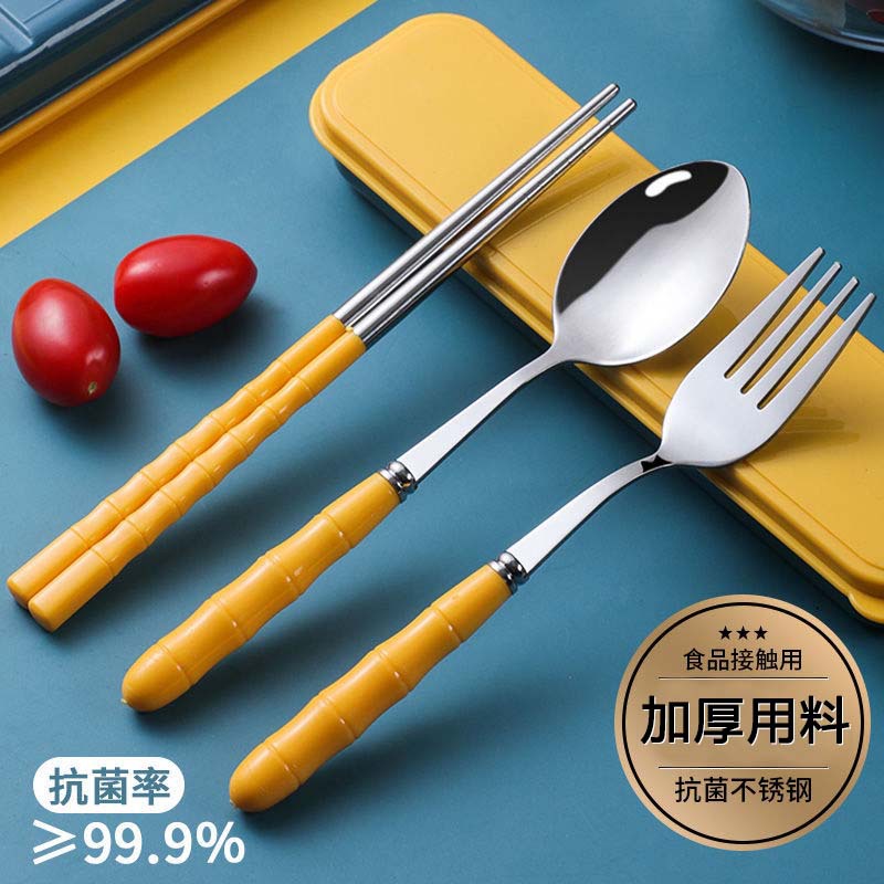 Tableware set of chopsticks, spoons, and a student stainless steel utensil storage box, three-piece set, single-person portable office worker chopsticks