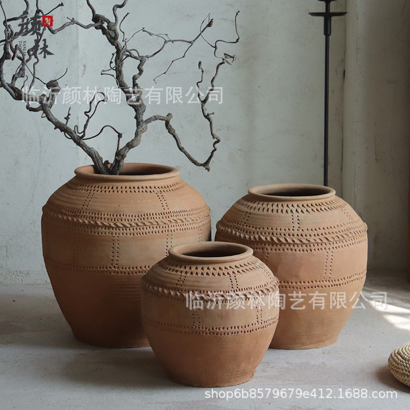 Gran barro de barro de barro antiguo vasijas de tierra vasijas de flores de cerámica gruesa sala de estar modelo de vivienda decoración de la sala de decoración de la ventana silenciosa