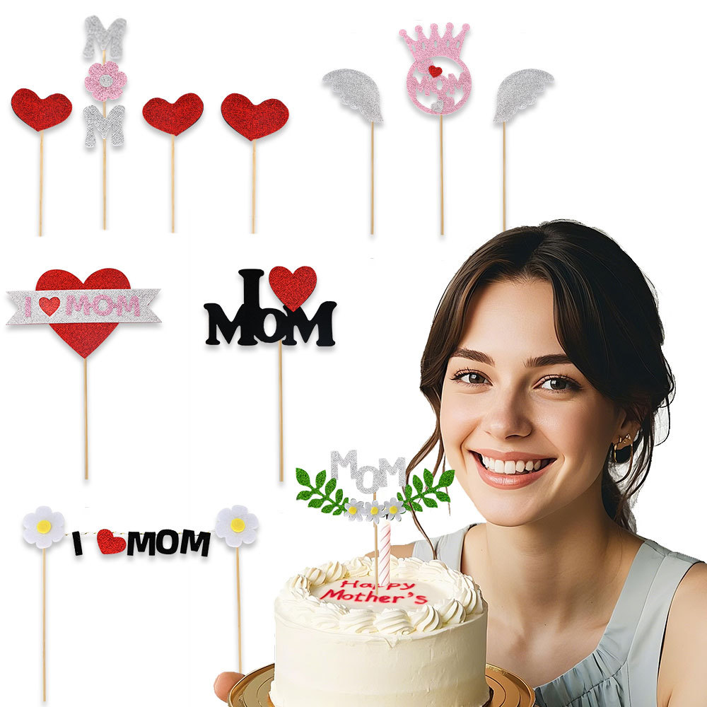 亚马逊母亲节蛋糕装饰插件妈妈生日派对布置甜品爱心字母插牌插签