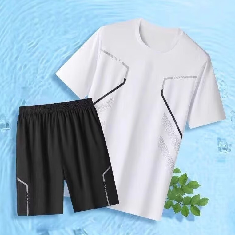 Ice Silk T-Shirt Set for Men and Women, Summer Thin Sports Short-Sleeved Clothing, Shorts, and a Two-Piece Sports Casual Set