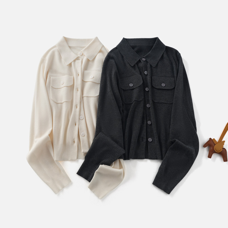 Autumn New Women's Ed Same Style Polo Collar Knitwear Top Feminine Long-Sleeved Slim Wool Cardigan Jacket Autumn New Women's Ed Same Style Polo Collar Knitwear Top Feminine Long-Sleeved Slim Wool Cardigan Jacket