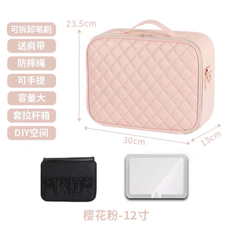 「OBOX」女性用ミラー付き化粧品バッグ 2024 新しいポータブルハイエンド大容量化粧品バッグライト付き|undefined