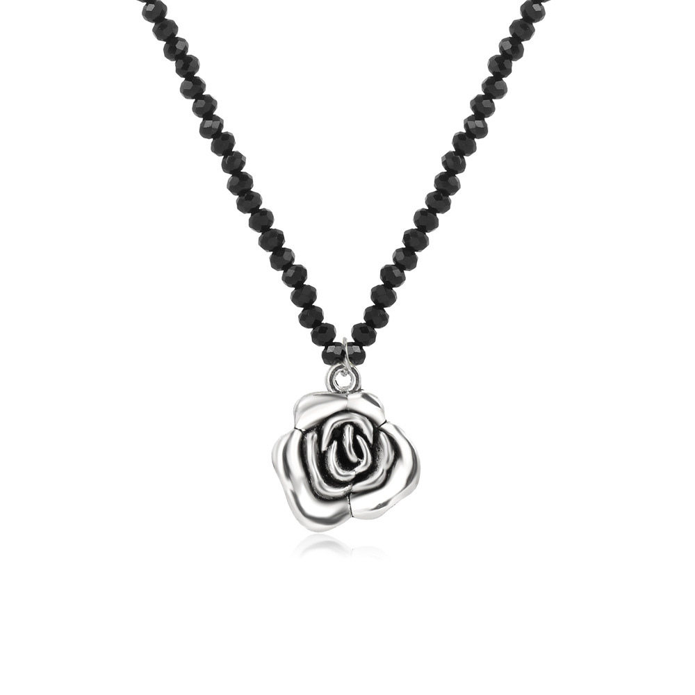Fashion Rose Alloy Beaded Plating Pendant Necklace