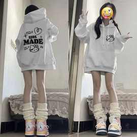 美式凯蒂猫连帽卫衣女童秋冬宽松加绒保暖外套学生慵懒风休闲时尚