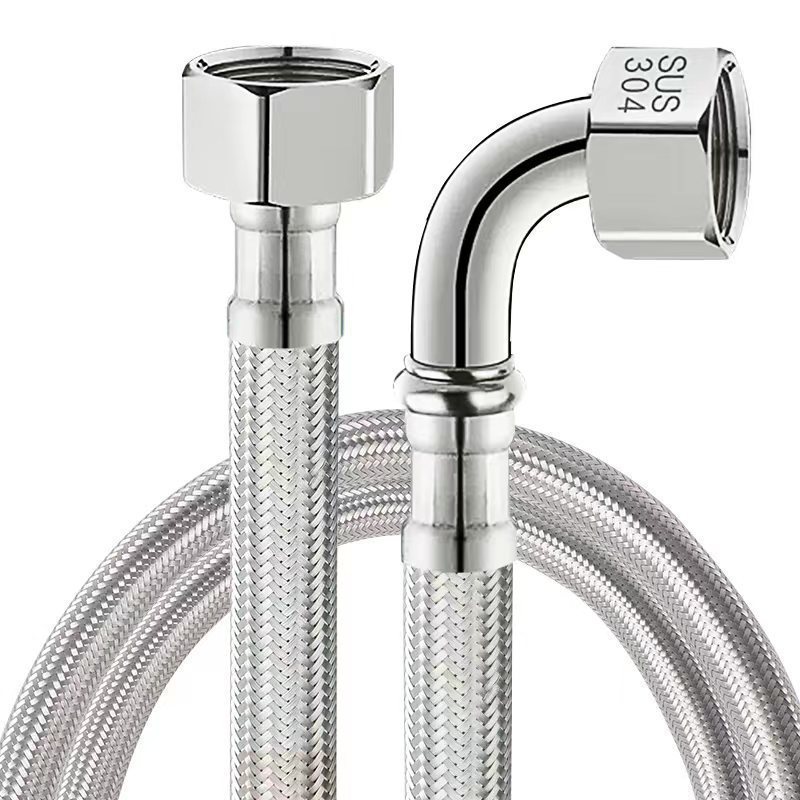 304不锈钢编织软管单边带弯头90度热水器水龙头马桶冷热进水软管|undefined