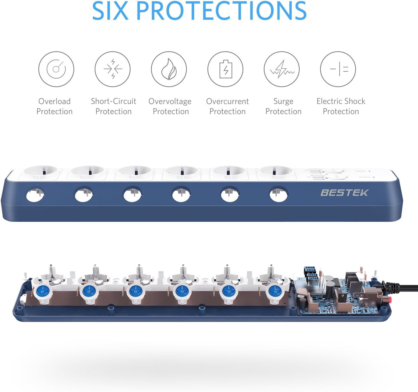 MEHRFACHHSTECKDOSE, BESTEK 6 FACH STECKDOSENLEISTE WANDMONTAG