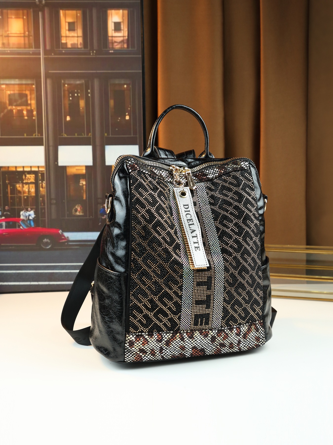 Women's Rhinestone Square Backpack Casual Shoulder Tote Bag_voghion.com