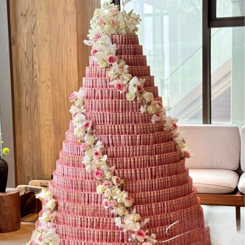 お金のある花のケーキ材料パッケージ、泡入り胚芽、手作りDIYケーキ、オプションで多層|undefined