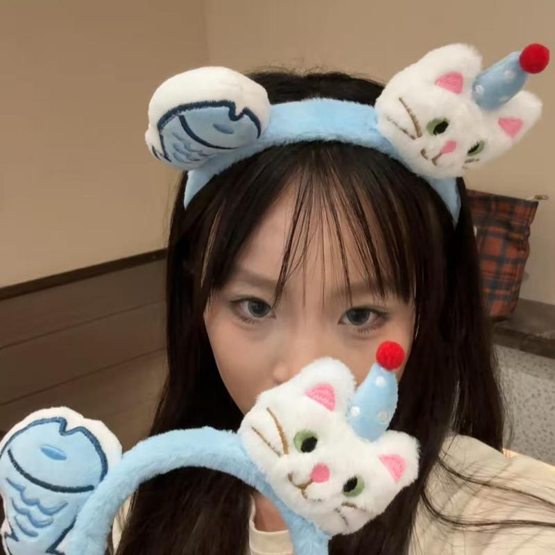 猫咪小鱼发箍可爱卡通创意毛绒公仔发卡乐园拍照洗脸头箍发饰头饰|undefined