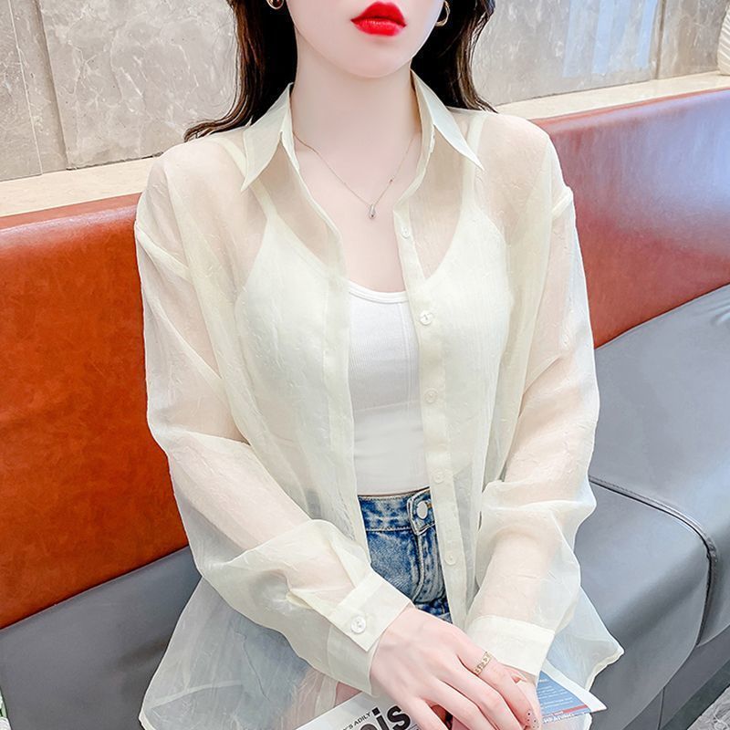 冰丝晒衬衫女长袖雪纺衫夏季2025新款洋气百搭薄款开衫晒罩衫|undefined