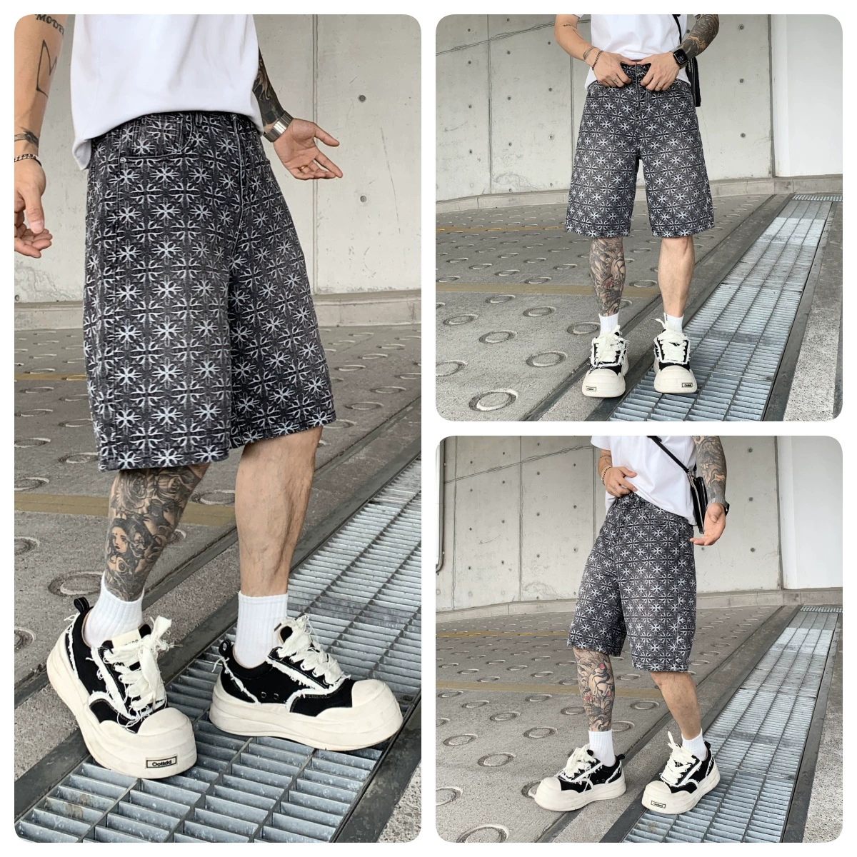 Модные мужские джинсовые шорты из жаккардового денима в стиле американского ретро, ​​новые летние свободные прямые шорты с пятью точками, мужские шорты средней длины.