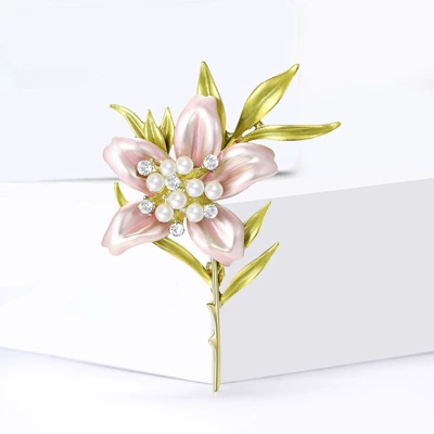 Luxury Diamond-Encrusted Pearl Enamel Lily: Yaxa sancaqları