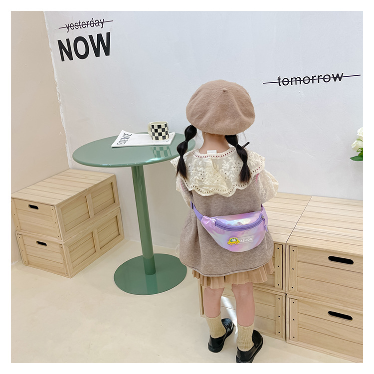 2023 New fashionable and trendy portable laser PU leather children's waist bag, crossbody small bag, sports laser chest waist bag undefined