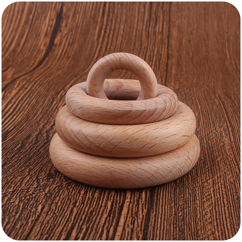 Bebé molar anillo de madera 25-55mm de madera maciza de haya anillo de juguete Niños DIY creativo mordedor pulsera mordedor palo