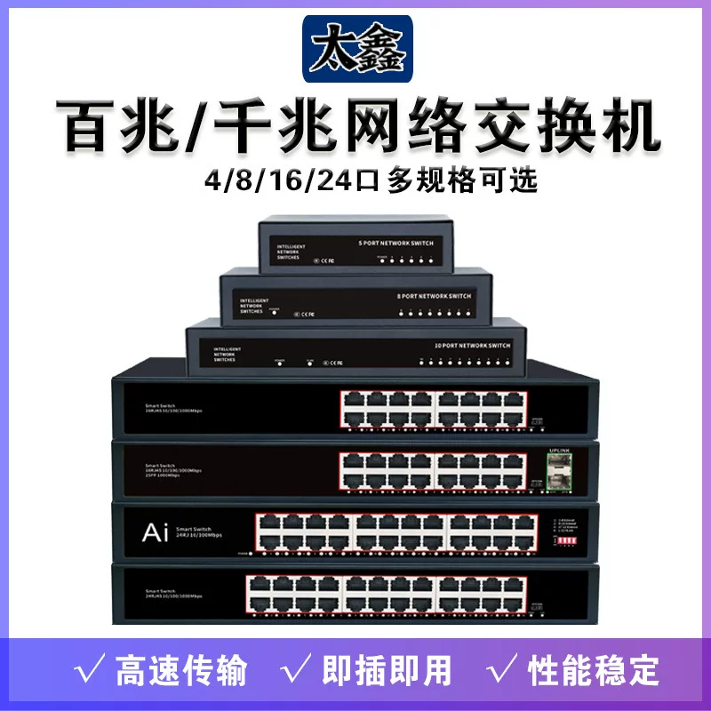 Гигабитный сетевой коммутатор 4 порта/8 портов/16 портов/24 порта, Ethernet, видеонаблюдение, общежитие, офис, маршрутизация