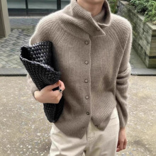 早春高领开衫女纯色气质欧货高端宽松粗线加厚春装打底毛衣外套