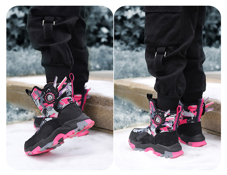 Bottes de neige Northeast pour enfants avec velours épais, chaussures en coton imperméables et antidérapantes pour garçons et filles de taille moyenne et grande_voghion.com