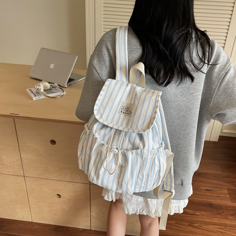 韩系ins高颜值条纹双肩包女大学生通勤休闲小书包户外小清新背包|undefined