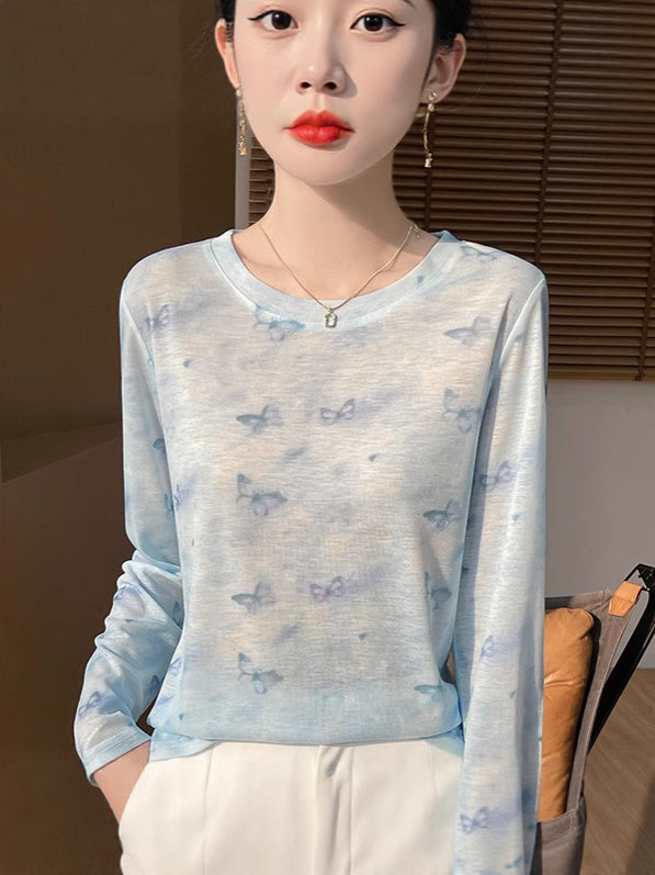 【正規品氷シルクセーター】水墨画テンセル長袖ニットボトムシャツ新作ゆったりトップス女性用|undefined
