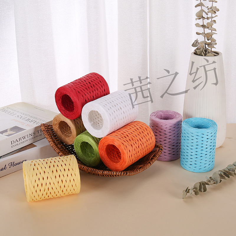 Specialized yarn for weaving Raffia straw hats, summer cool caps, and crocheted bags—available in bulk as woven fabric strips.