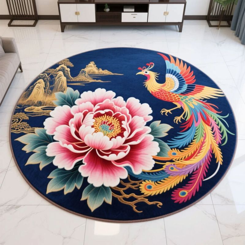 地毯莲花跪拜跪垫圆形立体满铺水晶中式荷花卧室地垫古典客厅家用|undefined