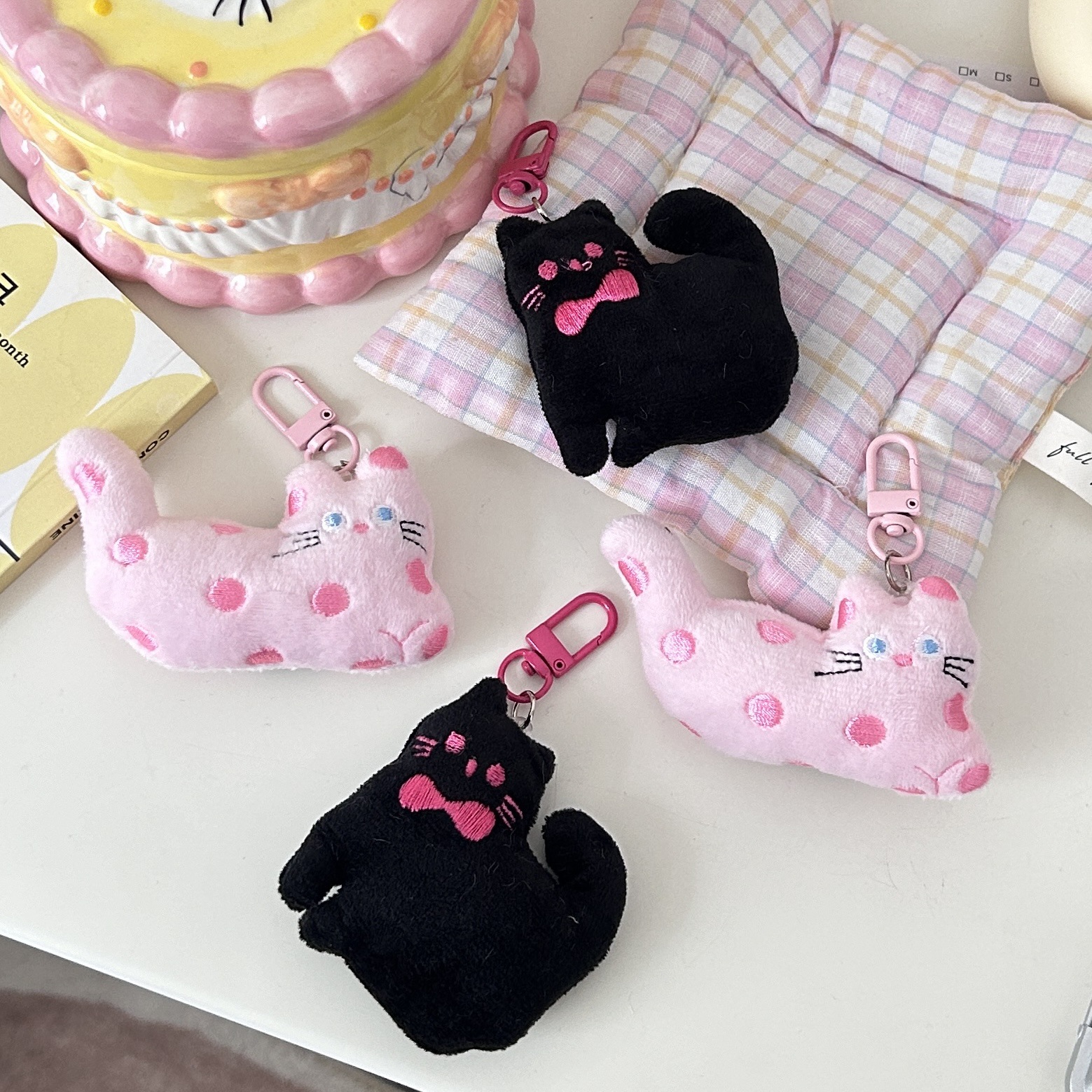 Fabric Kitten Cute Pendant Soft Girl Cartoon Girl Heart ins Keychain Couple Girlfriend Gift Bag Accessories