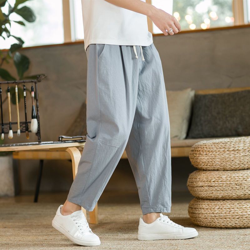 thumbnail for Chinese Style Linen Men\&#039;s Pants Loose Casual Pants Summer Thin Trousers Straight Cotton Linen Wide Leg Harem Pants Lantern