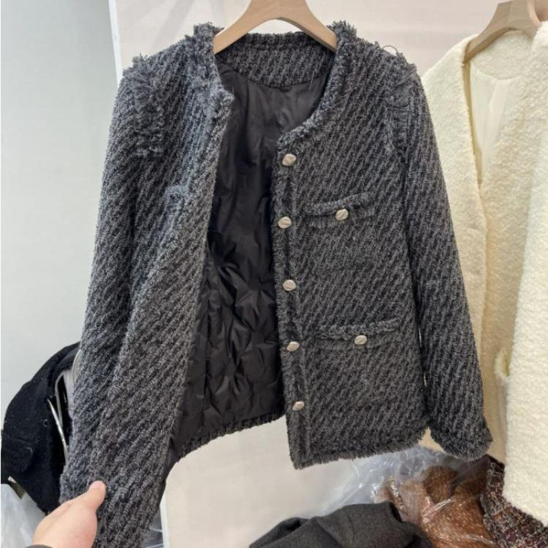 Korean Style Inner Liner down Jacket for Women, Small Fragrant Style Woolen Coat, Short New Loose Slimming Look Elegant Thickeneded Top for Winter