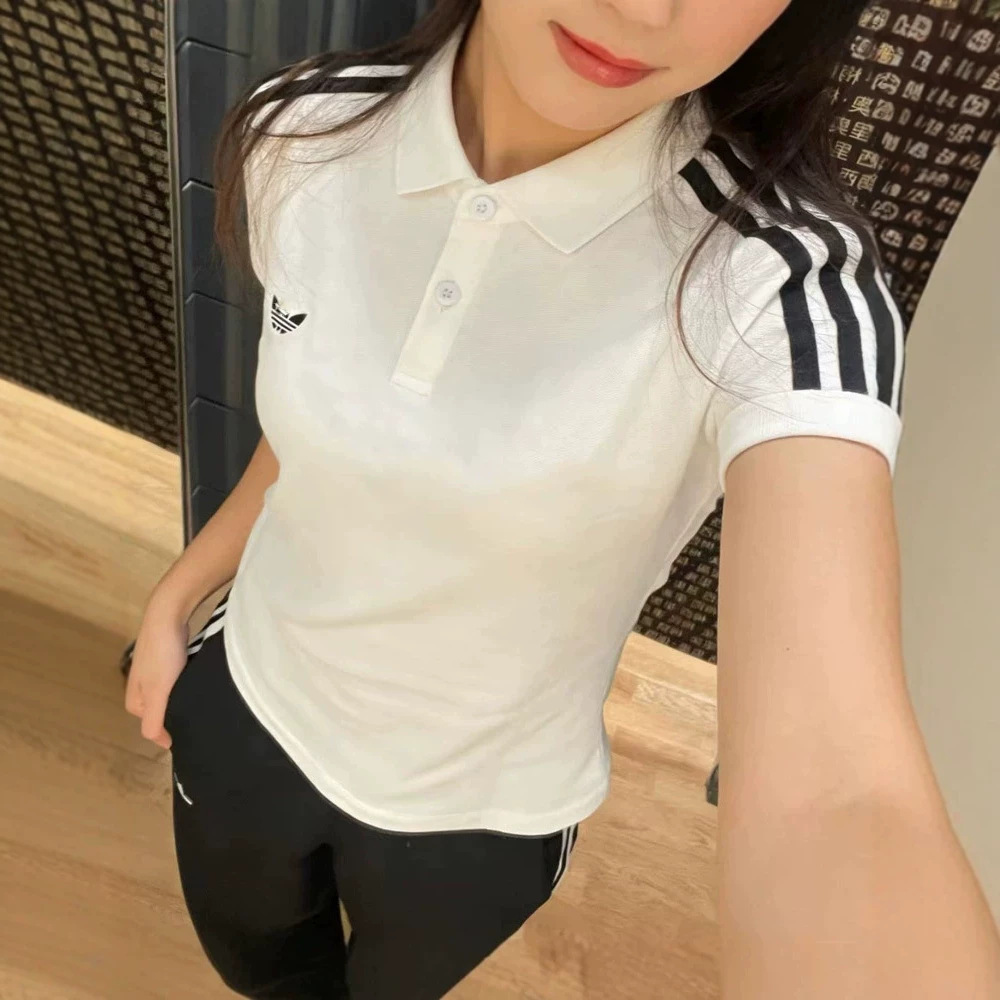 Cross-border clover embroidered polo shirt for women, new summer style, sweet, versatile, casual short-sleeved T-shirt, collared, slimming top.