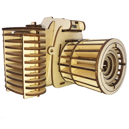 Student educational toys wooden handmade diy cabin 3d three-dimensional puzzle wooden camera model factory direct sale