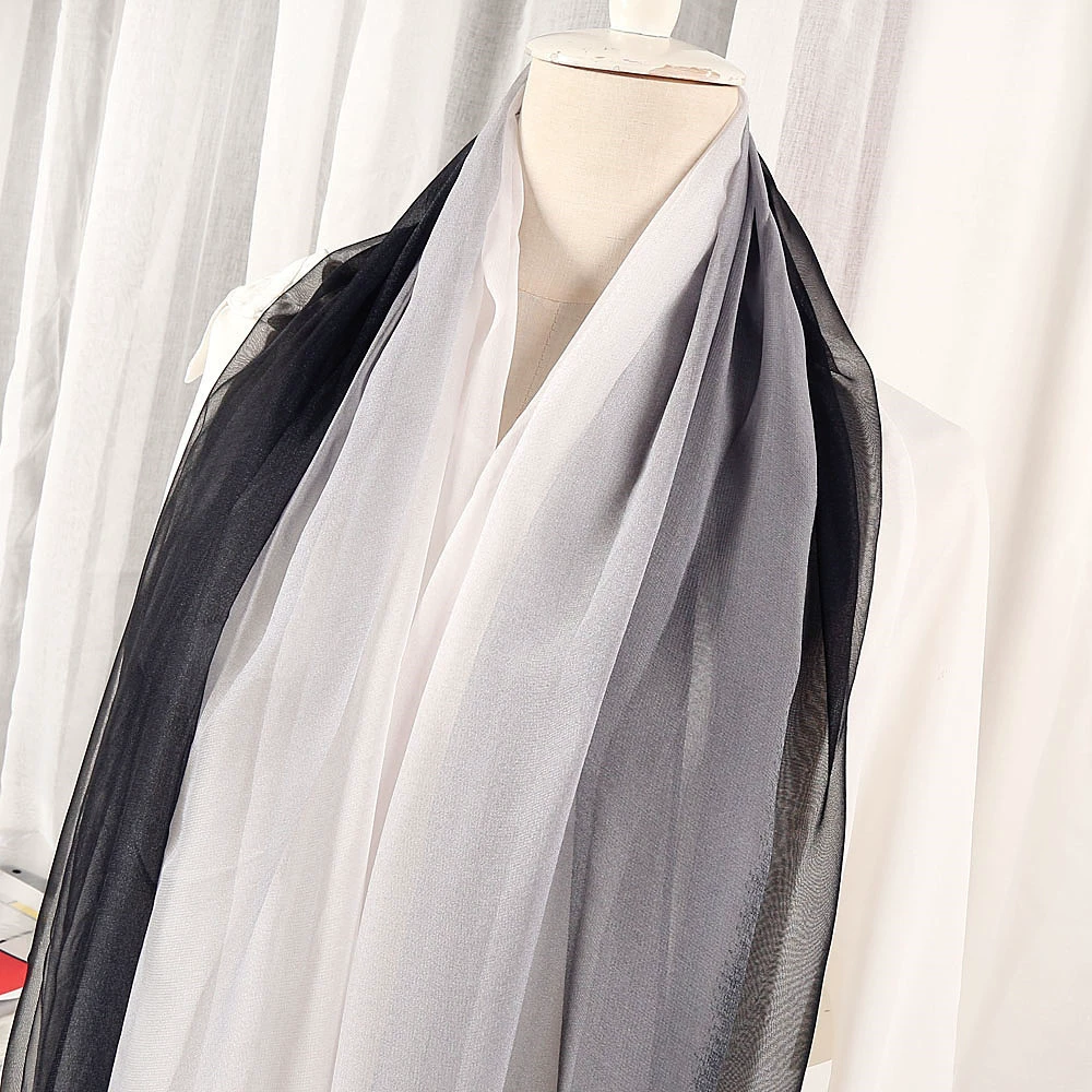 Gradient chiffon long scarf, soft drape stole, 180×70 cm, lightweight