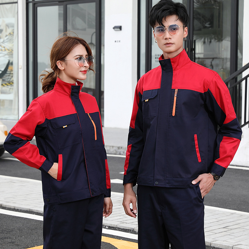 春秋作業服スーツ男性長袖耐摩耗工場服自動車修理服上着卸売り労働保険服ロゴ|undefined