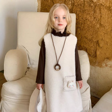 女童羊羔毛背心裙韩系童装2024秋冬季儿童宝宝百搭无袖加厚连衣裙