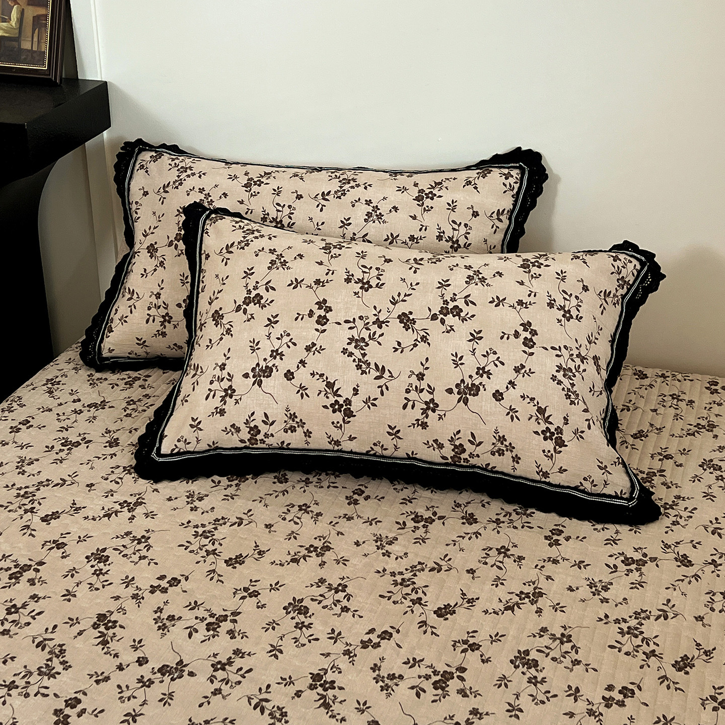 Conjunto de cama de quatro peças em algodão, modelo 2026, com estampa vintage nórdica francesa boho._voghion.com