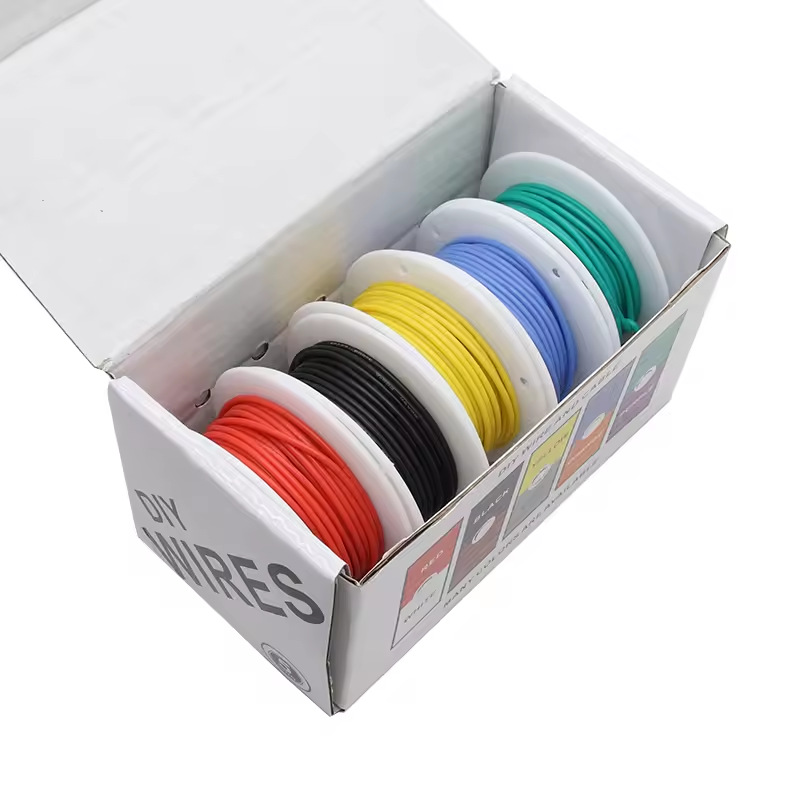 PVC彩色电线16-24AWG镀锡铜柔性5色电线电缆套装耐高温硅胶线