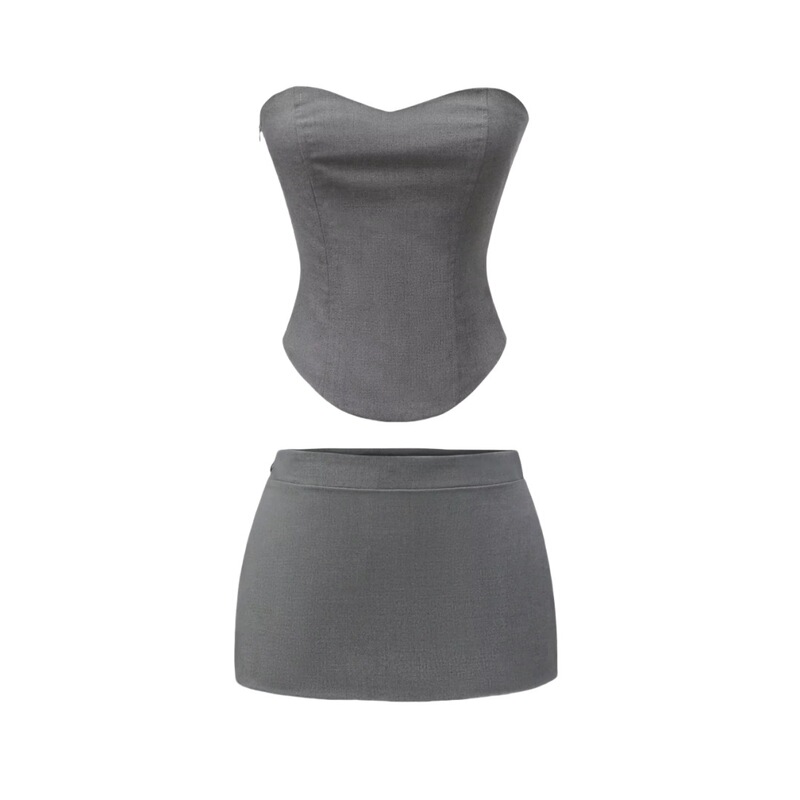 Sexy Chest Wrapped Three-Dimensional Fish Bone Corset Strapless Slim-Fit Vest Low-Waist Anti-Light Suit Skirt suit Solid Color