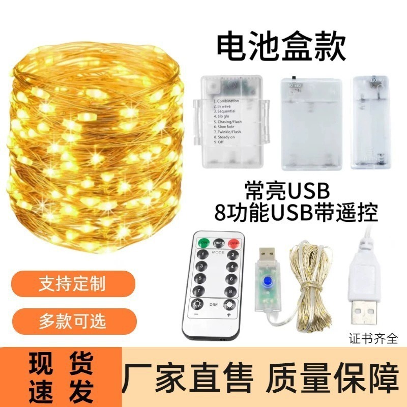 厂家批发8功能USB铜线灯串 圣诞装饰彩灯10米100灯遥控led铜丝灯|undefined