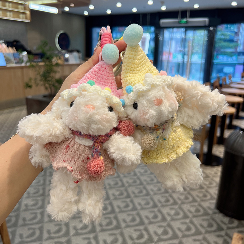 Super Cute Cute Hat Plush Rabbit Keychain Girl Heart Cartoon Bib Doll Car Bag Decorative Pendant