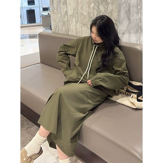 大码女装立领冲锋衣半裙套装舒适美式工装收腰潮流胖mm衣裙两件套