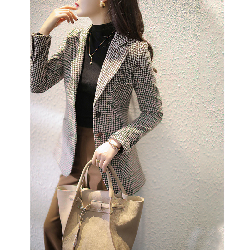 British Style Wool Small Suit Houndstooth Plaid Jacket Women's 2026 Spring New Korean Style Spring and Autumn Short Suit