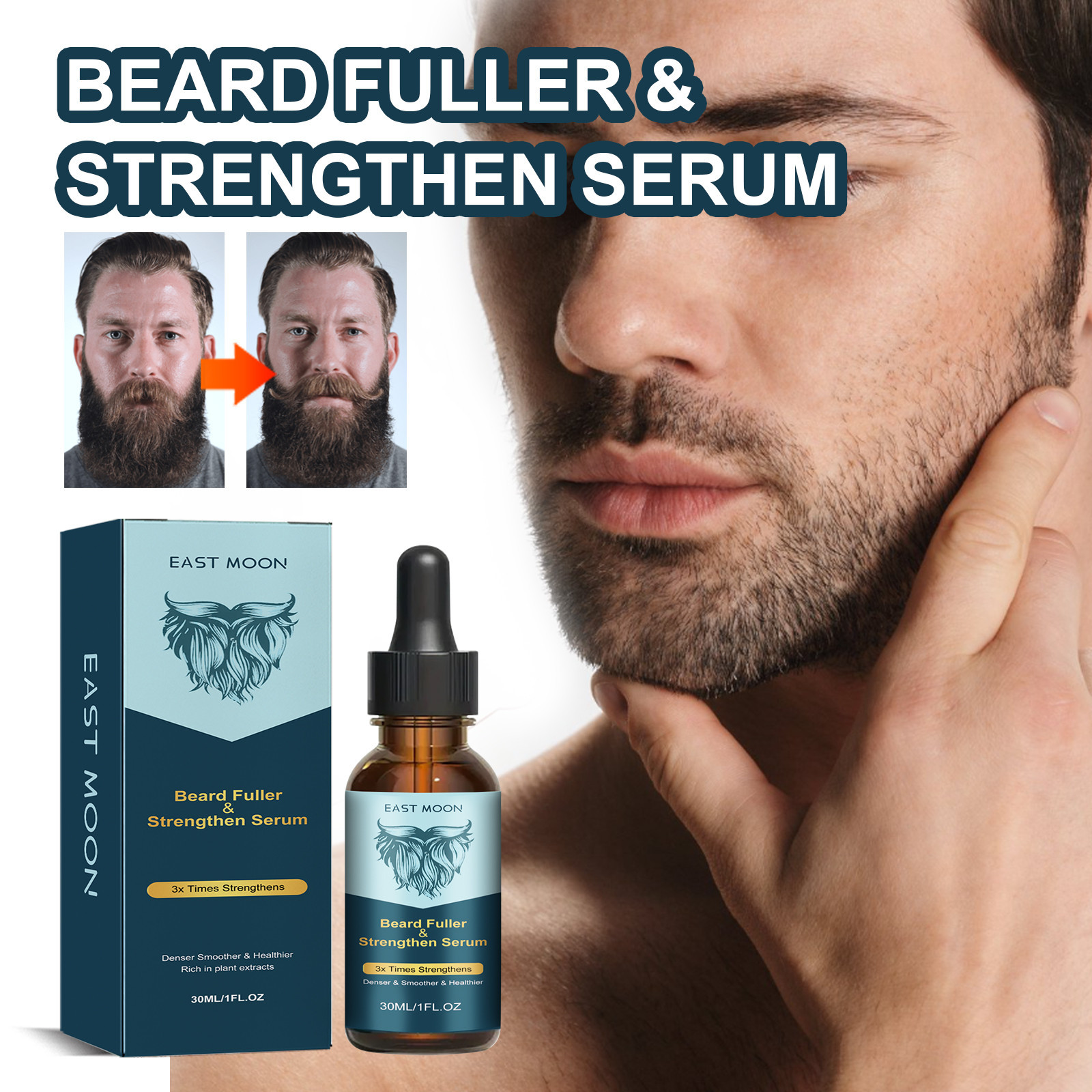 East Moon Liquid Soften Brighten Men's Beard Strong and Tenacious Fiber Roots Nourish Thick Care essence_voghion.com