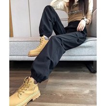 黑色束脚工装裤女春秋季2025新款显瘦美式哈伦萝卜运动休闲卫裤子