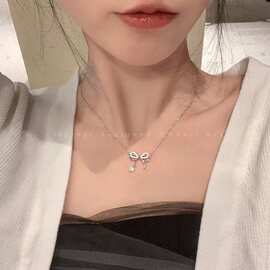 蝴蝶结锆石项链女2023新款轻奢小众设计高级感气质百搭锁骨链配饰
