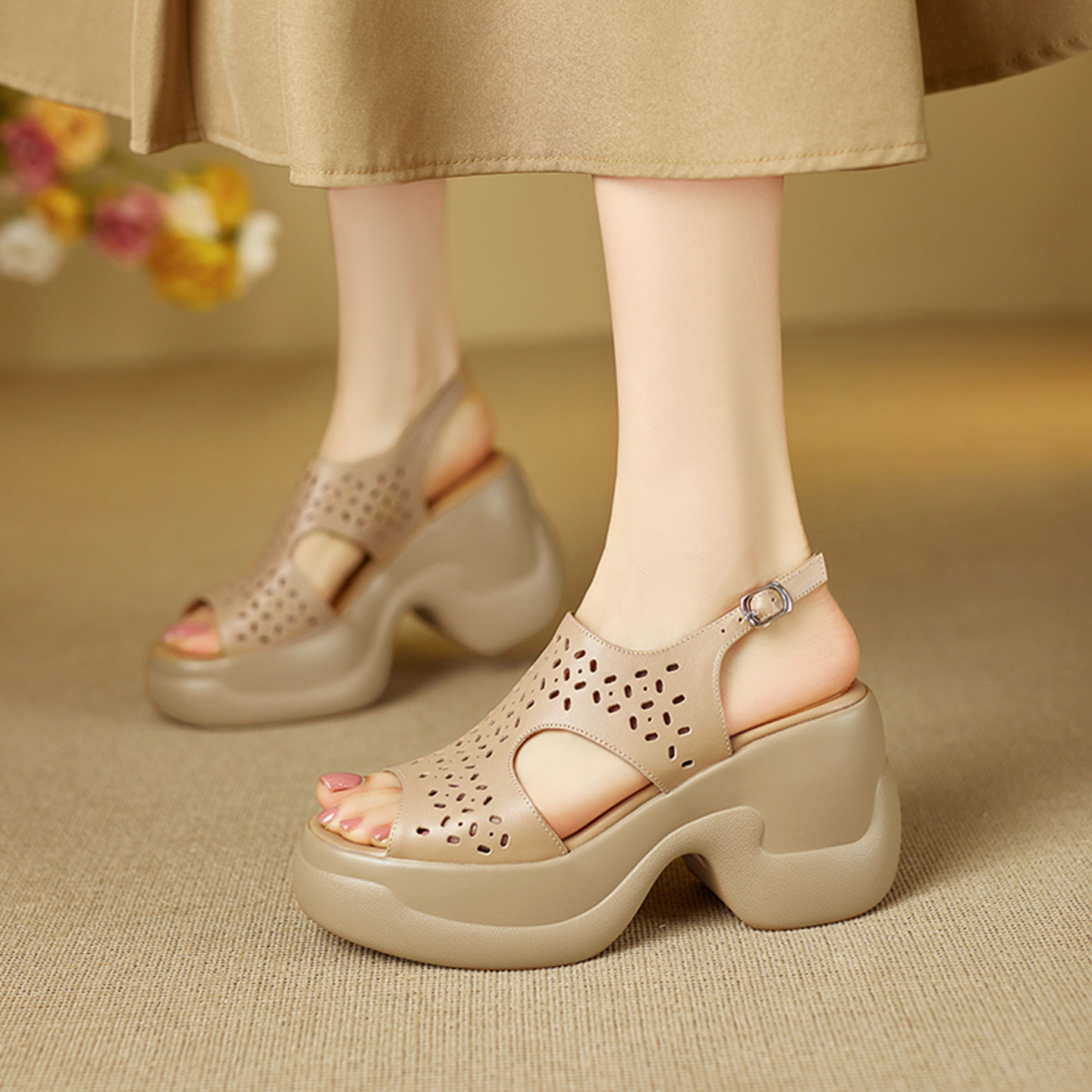 Sandal cao gót nữ quai ngang đế xuồng gót 9 cm — đen