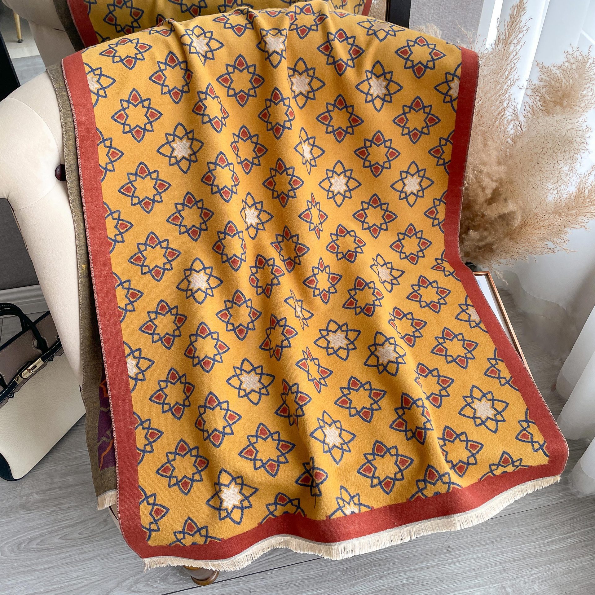 2023 nuevo estilo coreano simple todo fósforo estrella impresa bufanda mujer Otoño e Invierno engrosada moda elegante chal de Cachemira