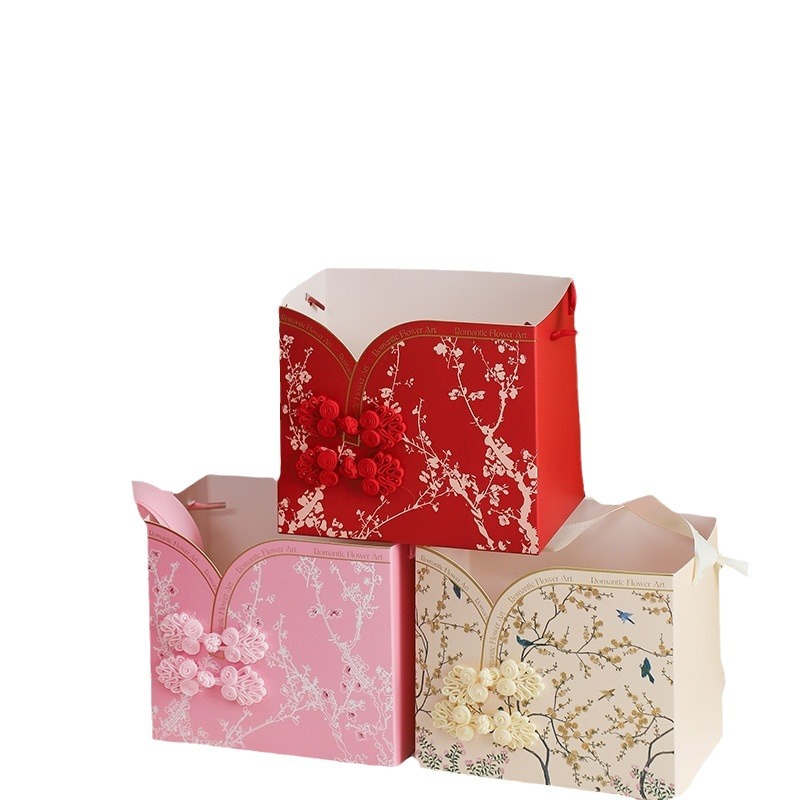 Bolso de mano con diseño de ramo de Año Nuevo, bolso de mano floral de estilo chino, caja para arreglos florales, caja para empaquetar flores, floristería de alta gama