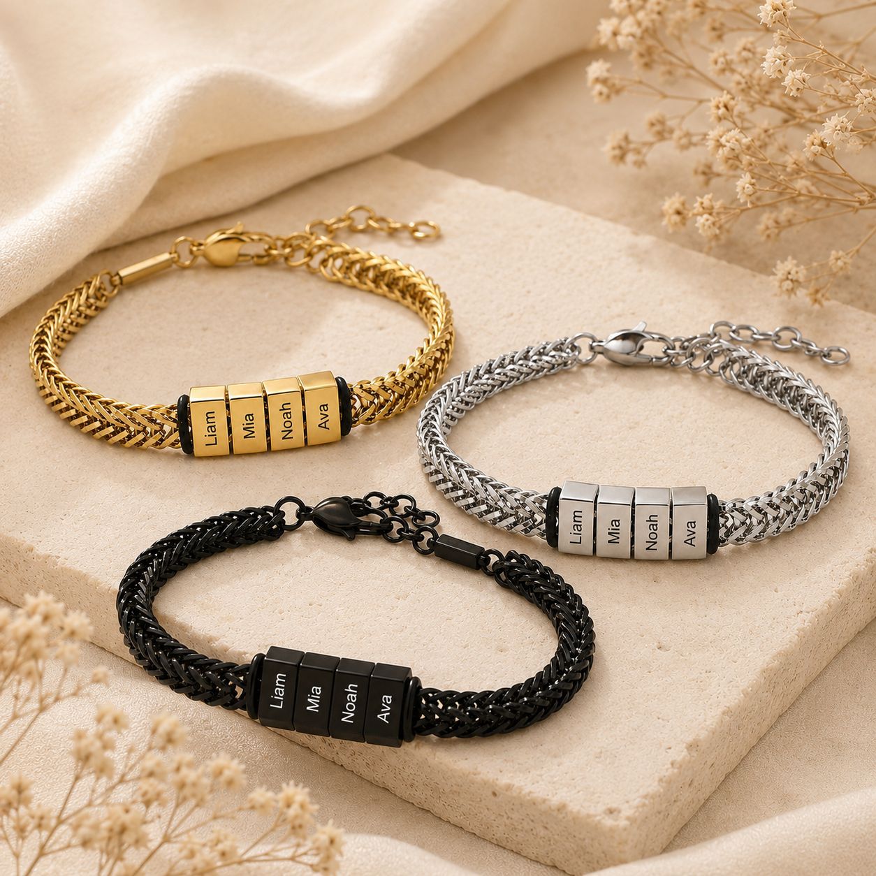 Stainless Steel Custom-Engraved Men's Bracelet with Anti-Fading Engraved English Letters, Cross-Border Hot-Selling Jewelry, Dropshipping Available