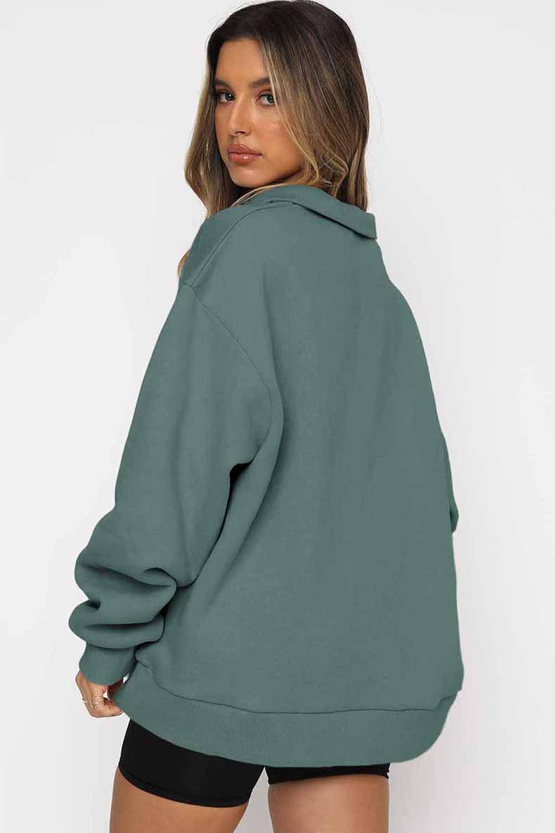 Zipper Collared Solid Color Loose Sweatshirt in Hoodies & Sweatshirts